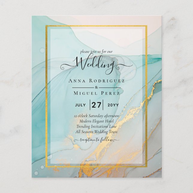 Prospectus 11,4 Cm X 14,2 Cm LeahG Verre de mer Turquoise Gold INK Mariage INVI (Devant)