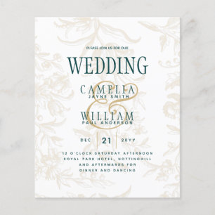 Prospectus 11,4 Cm X 14,2 Cm LeahG Vert Emeraude Or Mariage Botanique Vintage