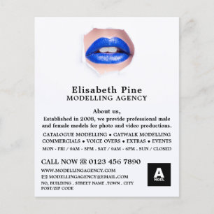 Prospectus 11,4 Cm X 14,2 Cm Lèvres bleues, agence de modélisation, agent modèl