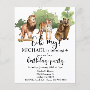 Prospectus 11,4 Cm X 14,2 Cm Lion Tigre Ours Oh Mon Dieu Thème Jungle Aquarelle