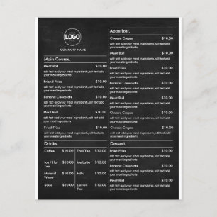 Prospectus 11,4 Cm X 14,2 Cm Liste de prix   Black Chalkboard Business Menu Mod