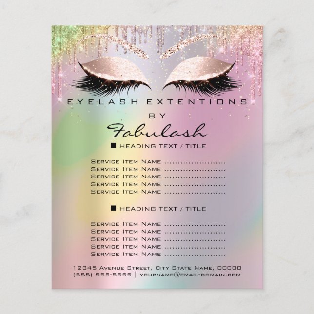 Prospectus 11,4 Cm X 14,2 Cm Liste de prix de beauté de maquillage Lash Hologra (Devant)