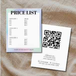 Prospectus 11,4 Cm X 14,2 Cm Liste de prix de salon de beauté avec code QR past