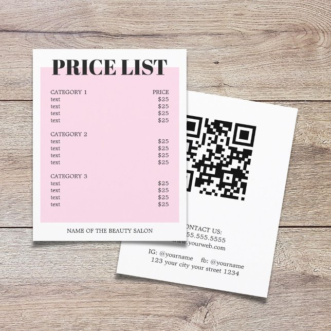 Prospectus 11,4 Cm X 14,2 Cm Liste de prix de salon de code QR de rose blanche  (Créateur téléchargé)