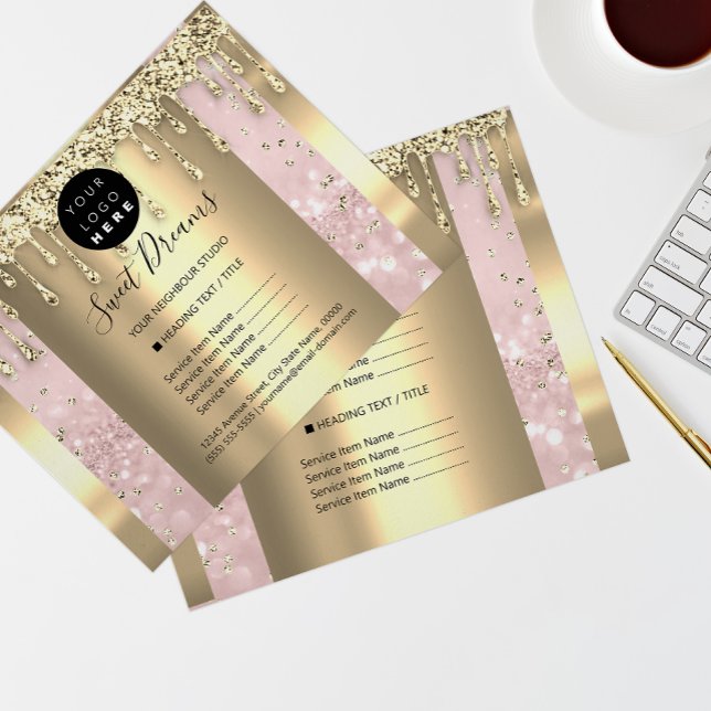 Prospectus 11,4 Cm X 14,2 Cm Logo Beauté Maquillage Ongles Liste de Prix Or Ros (Créateur téléchargé)