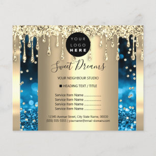 Prospectus 11,4 Cm X 14,2 Cm Logo Beauty Makeup Nails Price List Gold Blue