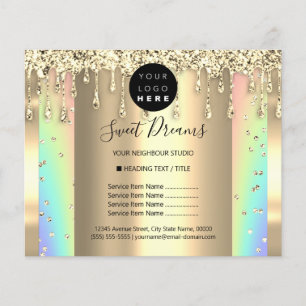 Prospectus 11,4 Cm X 14,2 Cm Logo Beauty Makeup Nails Price List Gold Rainbow