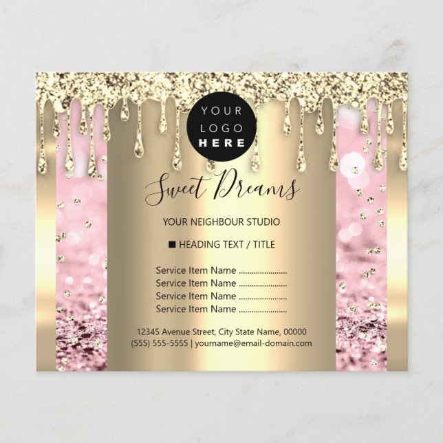 Prospectus 11,4 Cm X 14,2 Cm Logo Beauty Maquillage Nails Liste de prix Gold Bl (Devant)
