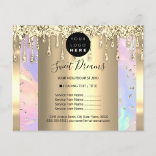 Prospectus 11,4 Cm X 14,2 Cm Logo Beauty Maquillage Nails Liste de prix Or Holo