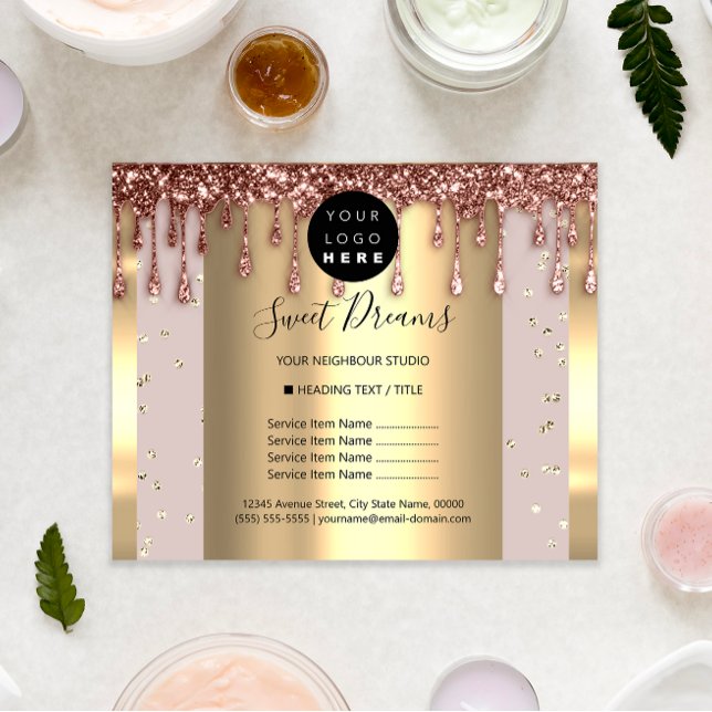 Prospectus 11,4 Cm X 14,2 Cm Logo Beauty Maquillage Nails Liste de prix SPA Ros (Logo Beauty Makeup Nails Price List Rose SPA Flyer)