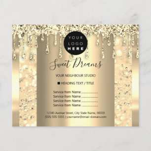 Prospectus 11,4 Cm X 14,2 Cm Logo Beauty Maquillage Nails Liste des prix Gold L