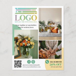 Prospectus 11,4 Cm X 14,2 Cm Logo Cercles Vert Jaune Photos Promotionnels