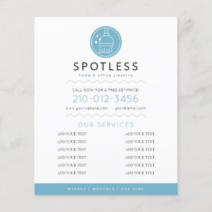 Prospectus 11,4 Cm X 14,2 Cm Logo de balai moderne bleu service de nettoyage