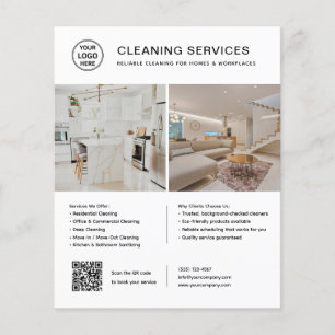 Prospectus 11,4 Cm X 14,2 Cm Logo de services de nettoyage Photo QR Code Blanc