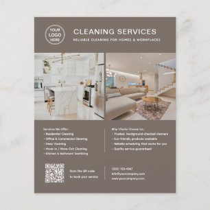 Prospectus 11,4 Cm X 14,2 Cm Logo de services de nettoyage Photo QR Code Taupe