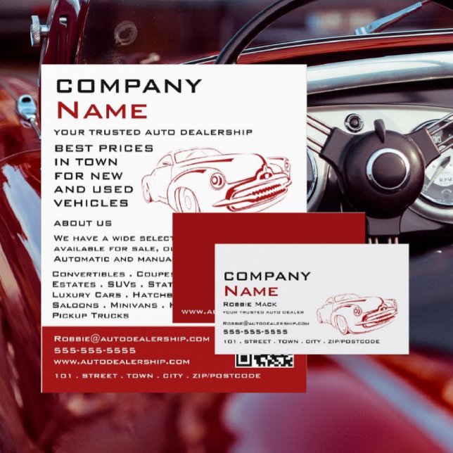 Prospectus 11,4 Cm X 14,2 Cm Logo de voiture rouge, concessionnaire automobile  (Créateur téléchargé)