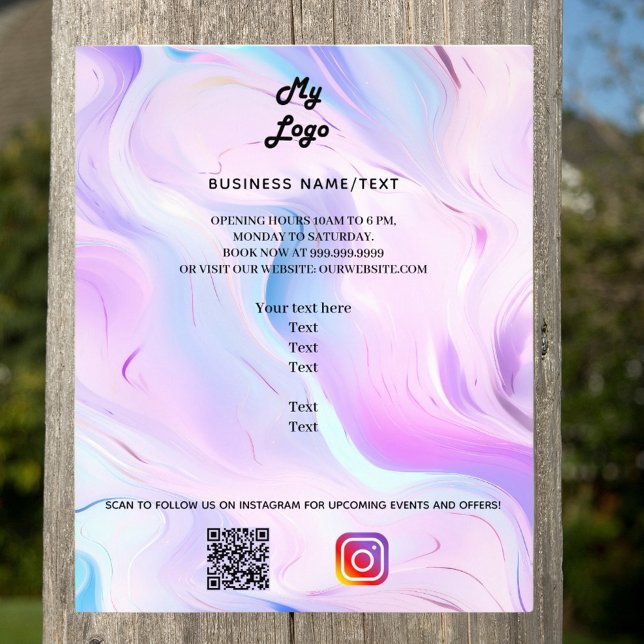 Prospectus 11,4 Cm X 14,2 Cm Logo d'entreprise Holographique rose instagram QR (Créateur téléchargé)