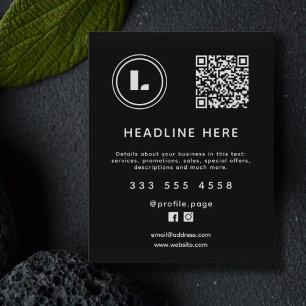 Prospectus 11,4 Cm X 14,2 Cm Logo et code QR noir minimaliste