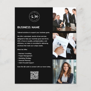 Prospectus 11,4 Cm X 14,2 Cm Logo Personnalisé Moderne Photo QR Black Business