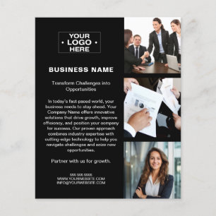 Prospectus 11,4 Cm X 14,2 Cm Logo photo moderne QR Black Entreprise