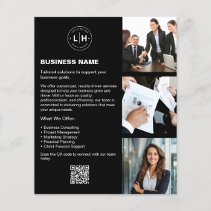 Prospectus 11,4 Cm X 14,2 Cm Logo Photo QR Noir Professionnel Entreprise