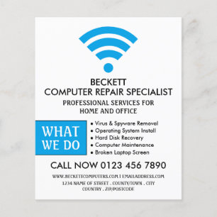 Prospectus 11,4 Cm X 14,2 Cm Logo Wi-Fi bleu, Spécialiste en réparation informa
