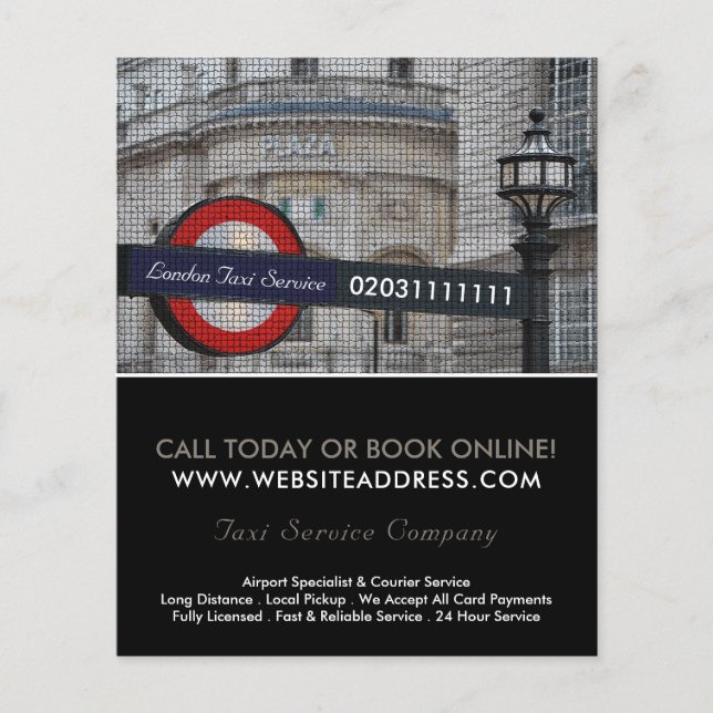 Prospectus 11,4 Cm X 14,2 Cm London City Mosaic Effet Taxi Signe & Tarifs (Devant)