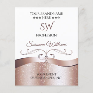 Prospectus 11,4 Cm X 14,2 Cm Luxe Wavy Rose or Décor blanc Monogramme Flyer