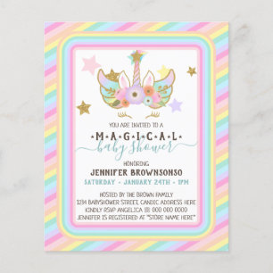 Prospectus 11,4 Cm X 14,2 Cm Magic Stars Rainbow Baby shower Unicorn Invitation