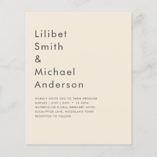 Prospectus 11,4 Cm X 14,2 Cm Magnolia Cream Typographie Mariage moderne