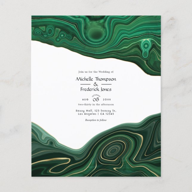 Prospectus 11,4 Cm X 14,2 Cm Malachite et Gold Strata Agate Faire-part de maria (Devant)
