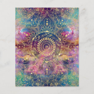 Prospectus 11,4 Cm X 14,2 Cm Mandala doré nébuleuse colorée à l'aquarelle