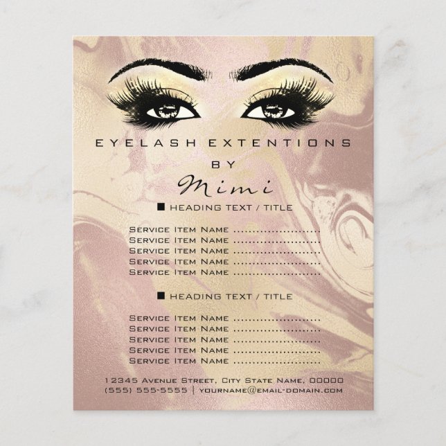 Prospectus 11,4 Cm X 14,2 Cm Maquillage Artiste Beauté Salon Lash Flyer Marble  (Devant)