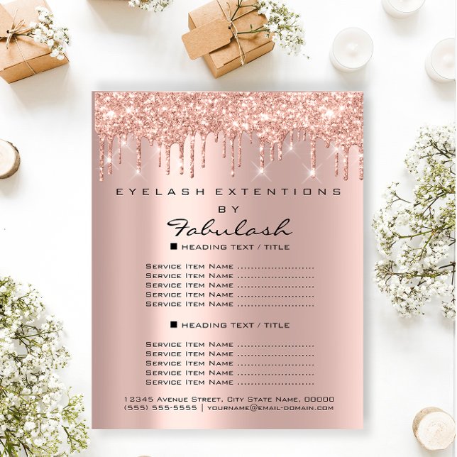 Prospectus 11,4 Cm X 14,2 Cm Maquillage Beauté Salon Rose Parties scintillant F (Makeup Beauty Salon Rose Glitter Flyer Spark Drips)