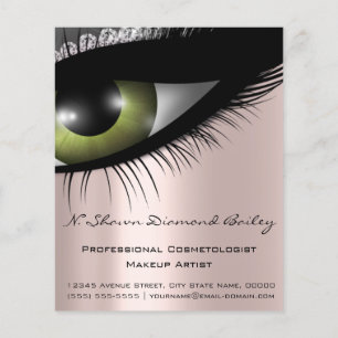 Prospectus 11,4 Cm X 14,2 Cm Maquillage Cils Salon de Beauté Yeux Verts Argent