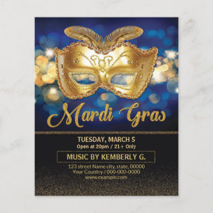 Prospectus 11,4 Cm X 14,2 Cm Mardi Gras Party Invitation Flyer