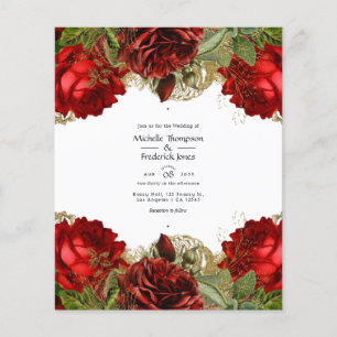 Prospectus 11,4 Cm X 14,2 Cm Mariage aux Roses Rouges Bourguignonnes et Dorées 