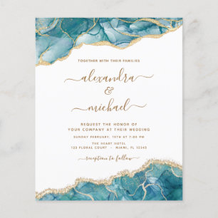 Prospectus 11,4 Cm X 14,2 Cm Mariage Budget Agate Turquoise Bleu sarcelle et Or