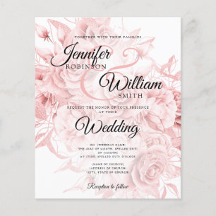Prospectus 11,4 Cm X 14,2 Cm Mariage Budget Black & Rose Gold Floral Invitation