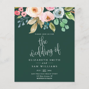 Prospectus 11,4 Cm X 14,2 Cm Mariage Budget Inviter Floral Green Emerald
