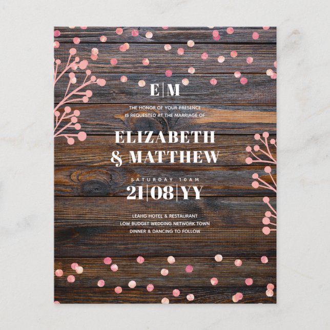 Prospectus 11,4 Cm X 14,2 Cm Mariage budget le plus bas FLYERS Rustic Rosegold (Devant)