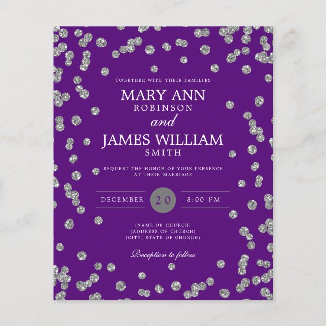 Prospectus 11,4 Cm X 14,2 Cm Mariage budget Parties scintillant argent Invitati (Devant)