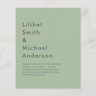 Prospectus 11,4 Cm X 14,2 Cm MARIAGE BUDGET Sage Apple Green Monochrome Texte