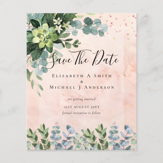 Prospectus 11,4 Cm X 14,2 Cm MARIAGE BUDGET SAVE DATES - Eucalyptus VERT (Devant)