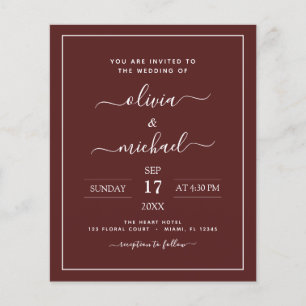 Prospectus 11,4 Cm X 14,2 Cm Mariage Burgundy pas cher avec Flye d'invitation p