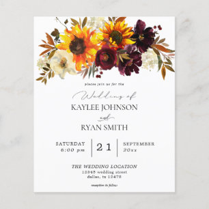 Prospectus 11,4 Cm X 14,2 Cm Mariage Champêtre à Petit Budget avec Tournesols e