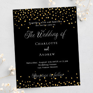 Prospectus 11,4 Cm X 14,2 Cm Mariage coeur d'or noir chic invitation budget chi