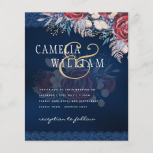 Prospectus 11,4 Cm X 14,2 Cm Mariage de dentelle florale bleu Bourgogne intempo