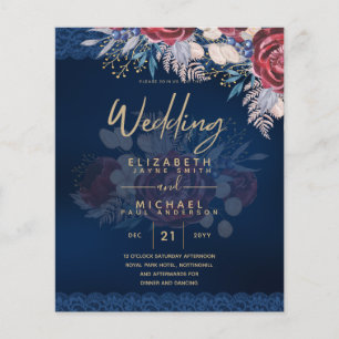 Prospectus 11,4 Cm X 14,2 Cm Mariage de dentelle florale bleu Bourgogne intempo
