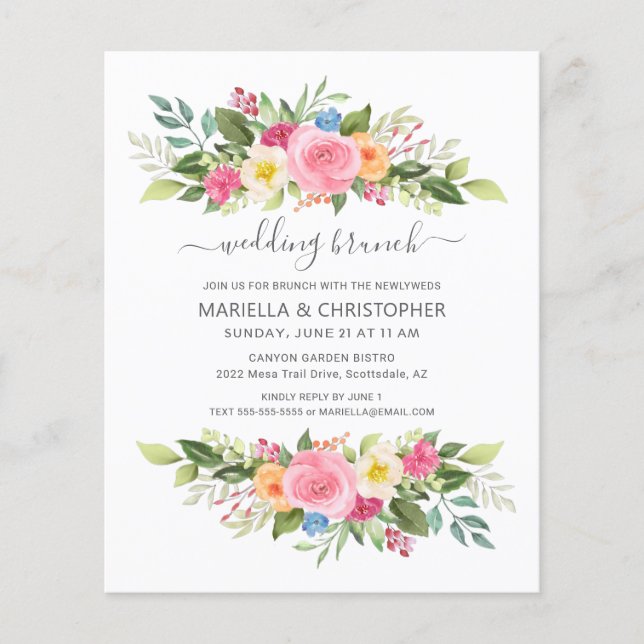Prospectus 11,4 Cm X 14,2 Cm Mariage de poste Brunch Aquarelle Rose Jardin  (Devant)